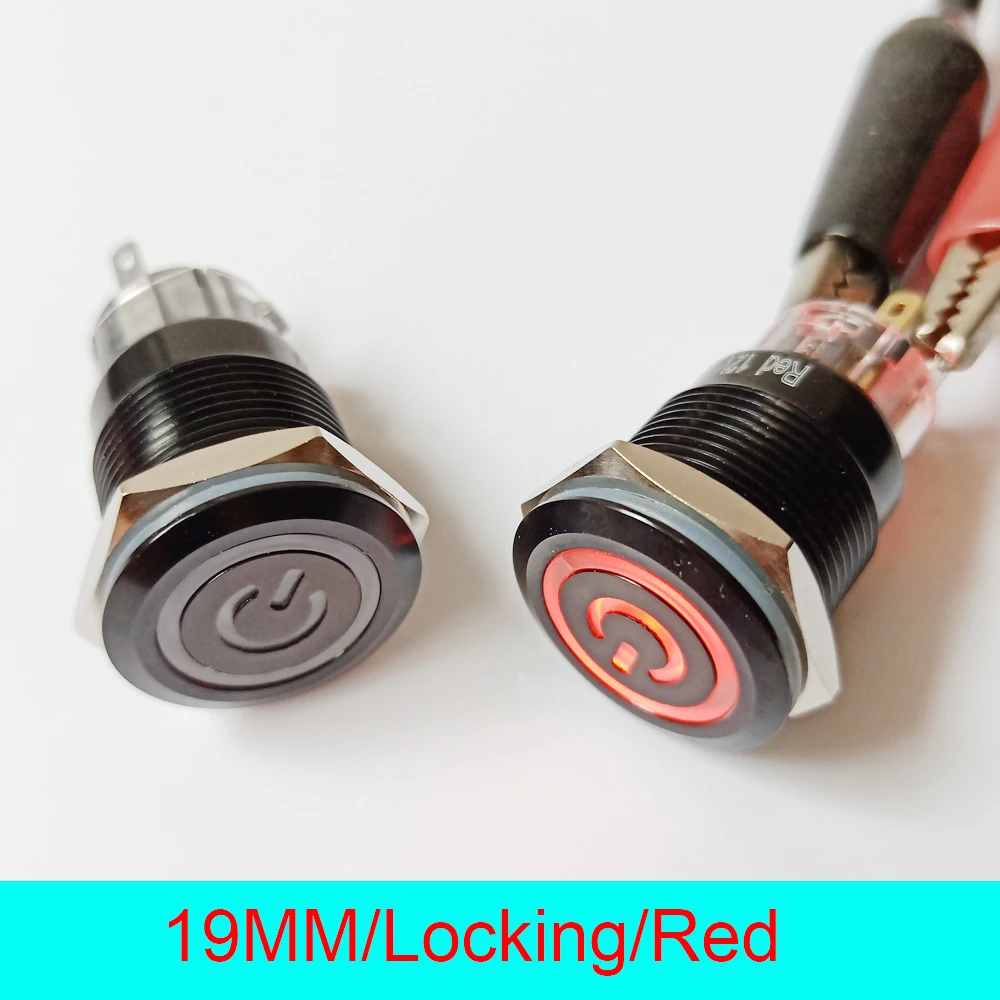 50pcs 19mm IP67 Waterproof Self Locking Latching ON/OFF 24V LED Lighted Black Metal Push Button Switch (Ring+Power Symbol) | Обустройство