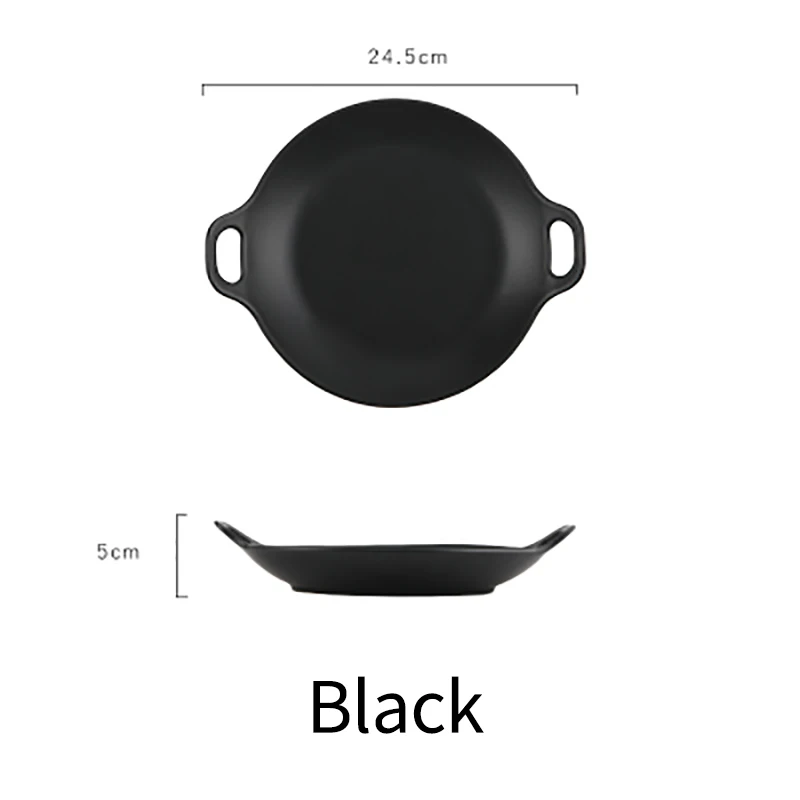 Black RUX мастерская Европейская однотонная керамика блюдо салат стейк западные столовые приборы для ресторана ухо анти-скальдинг белая черная тарелка - Цвет: Black