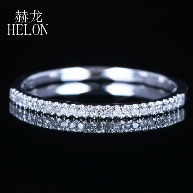 HELON Solid 14k белое золото сертифицированное круглое кольцо с натуральным бриллиантом кольцо наполовину вечность для женщин юбилейные вечерние ювелирные изделия в подарок
