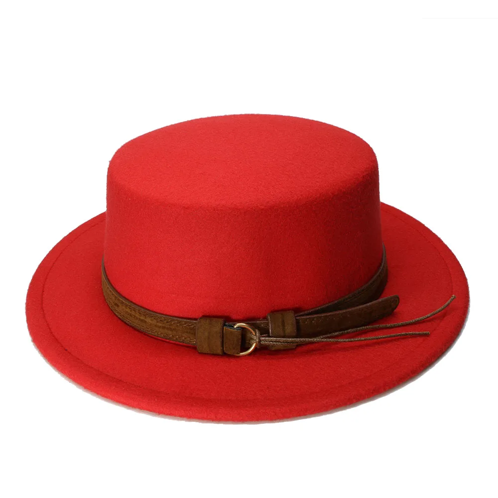 

LUCKYLIANJI Retro Kid Vintage 100% Wool Wide Brim Cap Pork Pie Porkpie Bowler Hat coffee Leather Band(54cm/Adjusted)