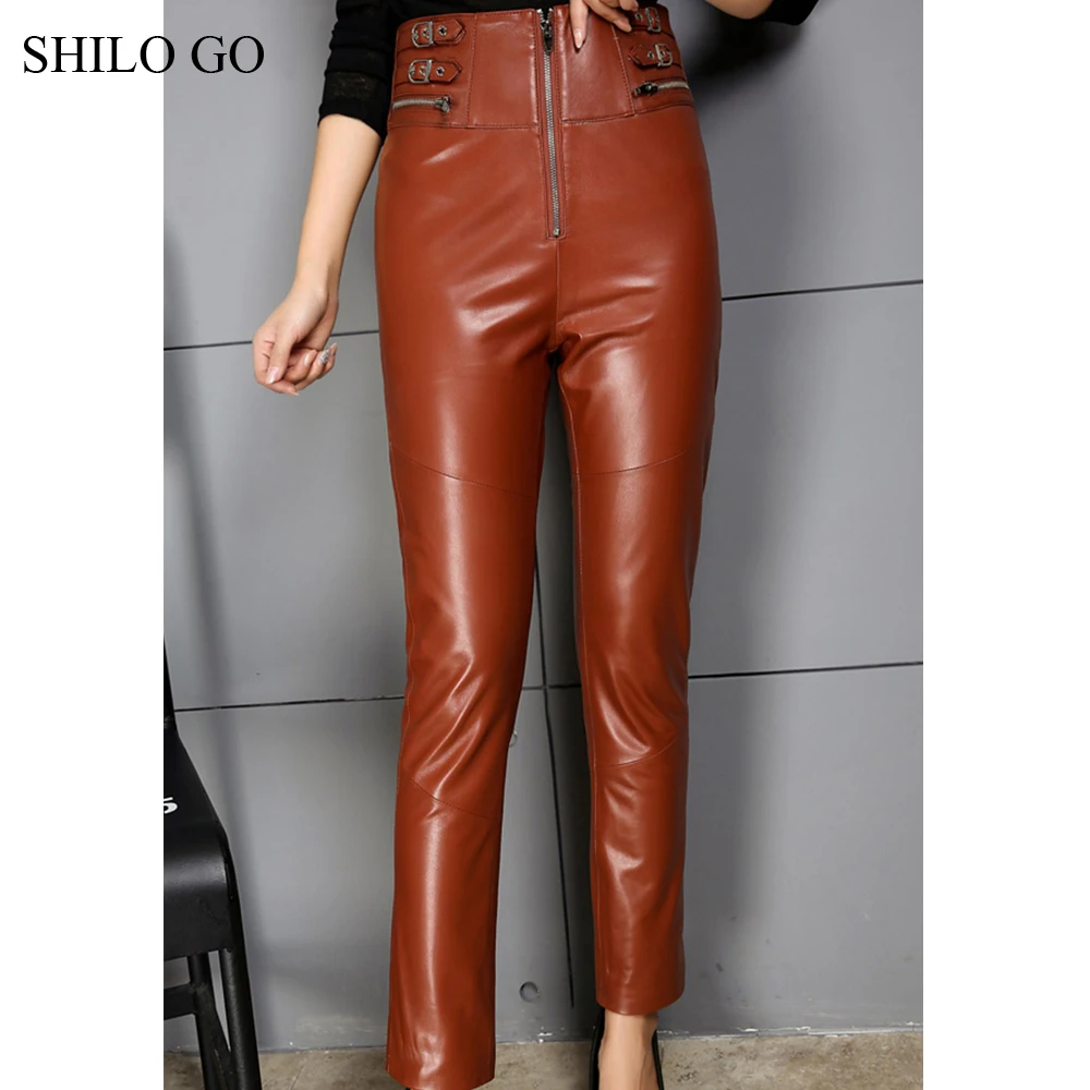 Женские кожаные брюки SHILO GO осенние модные черные брюки-карандаш из натуральной