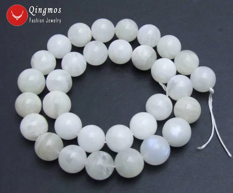 Круглые бусины Qingmos из натурального лунного камня незакрепленные 14 мм белого