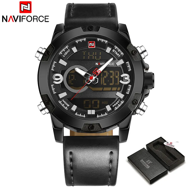 Мужские спортивные наручные часы naviforce Брендовые Часы с двумя дисплеями