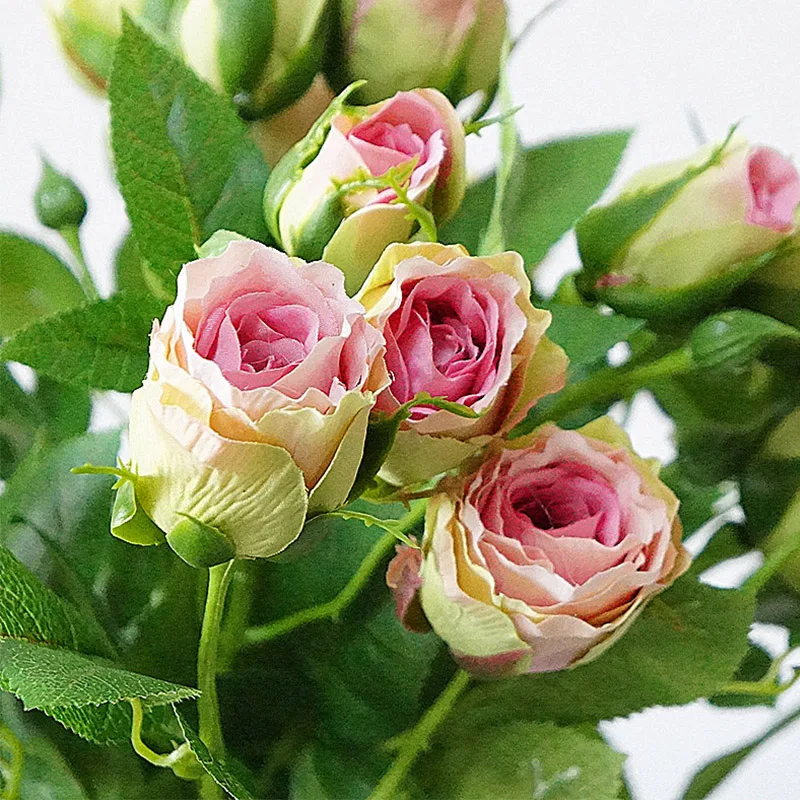 

4 Heads Artificial Flowers Long Stem Wedding Decoration Silk Rose Fake Flowers Plastic Branches with Leaves Home Hotel Decor