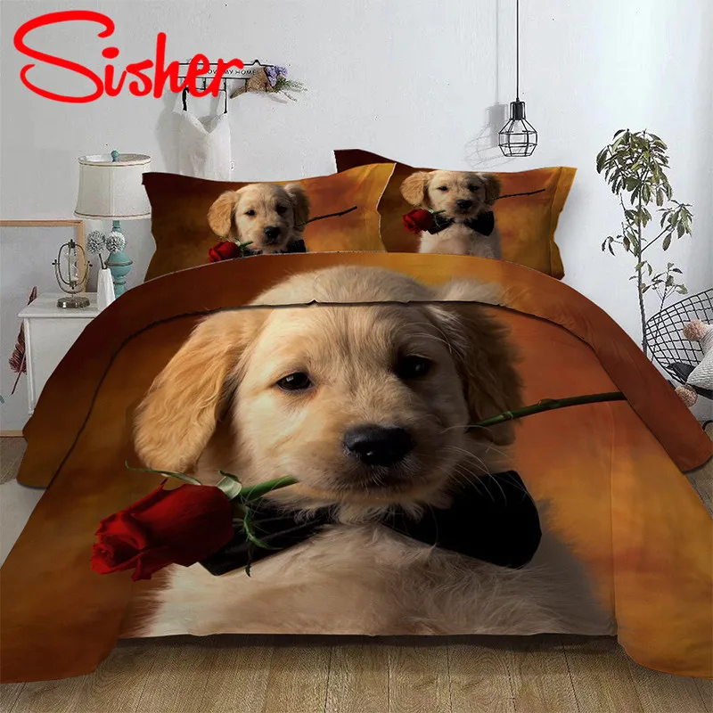 Sisher 3D Cartoon Bedding Sets Animal Dog Cat Print Duvet Cover Set Single Double Size Queen King Dekbedovertrek No Bed Sheet | Дом и сад