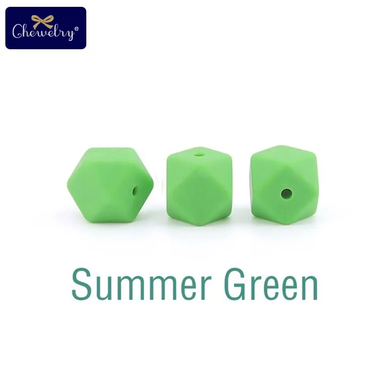 Summer Green 10 шт. 14 мм Детские шестигранные силиконовые бусины Восьмиугольные бусины для самостоятельной сборки соски цепи перле Силиконовые Детские Прорезыватели жевательные бусины детские товары - Цвет: Summer Green