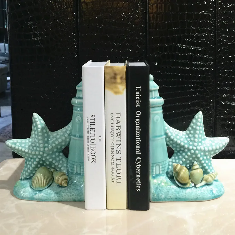 

Mediterranean Creative ceramic starfish bookend home decor crafts room decoration objects study room bookcase shell figurine