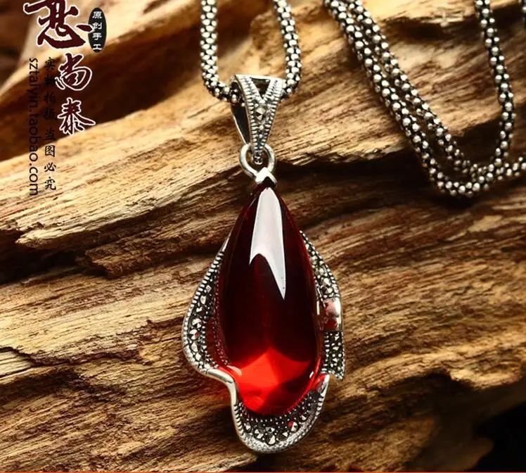 925 серебро Серебряный гранат античный кулон модное женское новое ожерелье