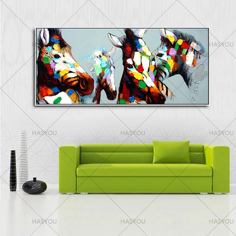Высокое качество 100% ручная роспись Картина маслом Зебра Лошадь во все