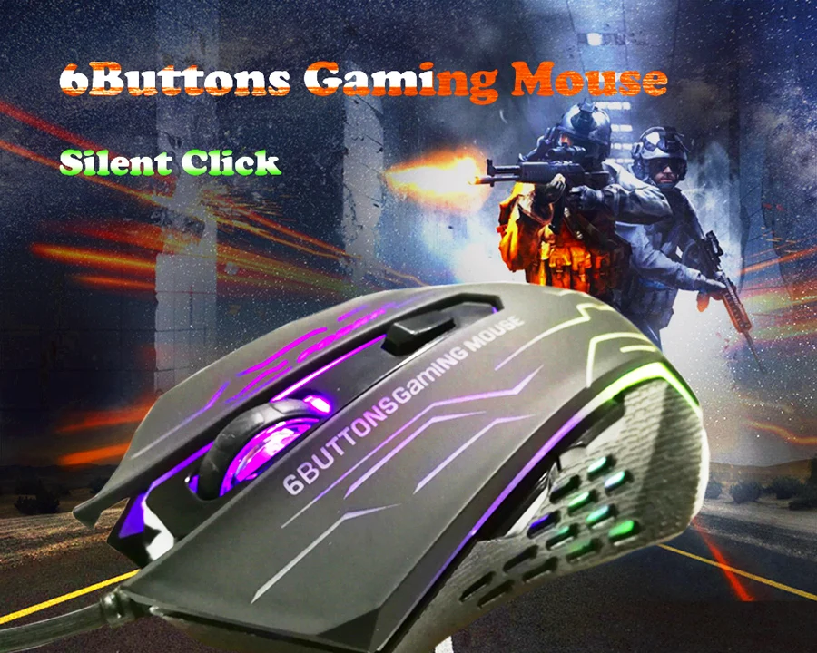 Проводная игровая мышь Forka Silence Click 3200 dpi, 6 кнопок, бесшумная оптическая мышь, Мыши для ПК, компьютера, ноутбука, профессиональная геймерская мышь