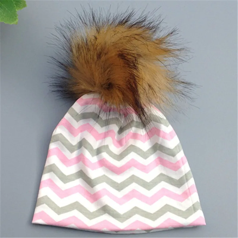 Autumn Baby Pom Hat Newborn Boys Girl Warm Cotton Beanies Infant Chevron Polka Dots Knitted Caps Hair Accessories D0966 | Детская одежда