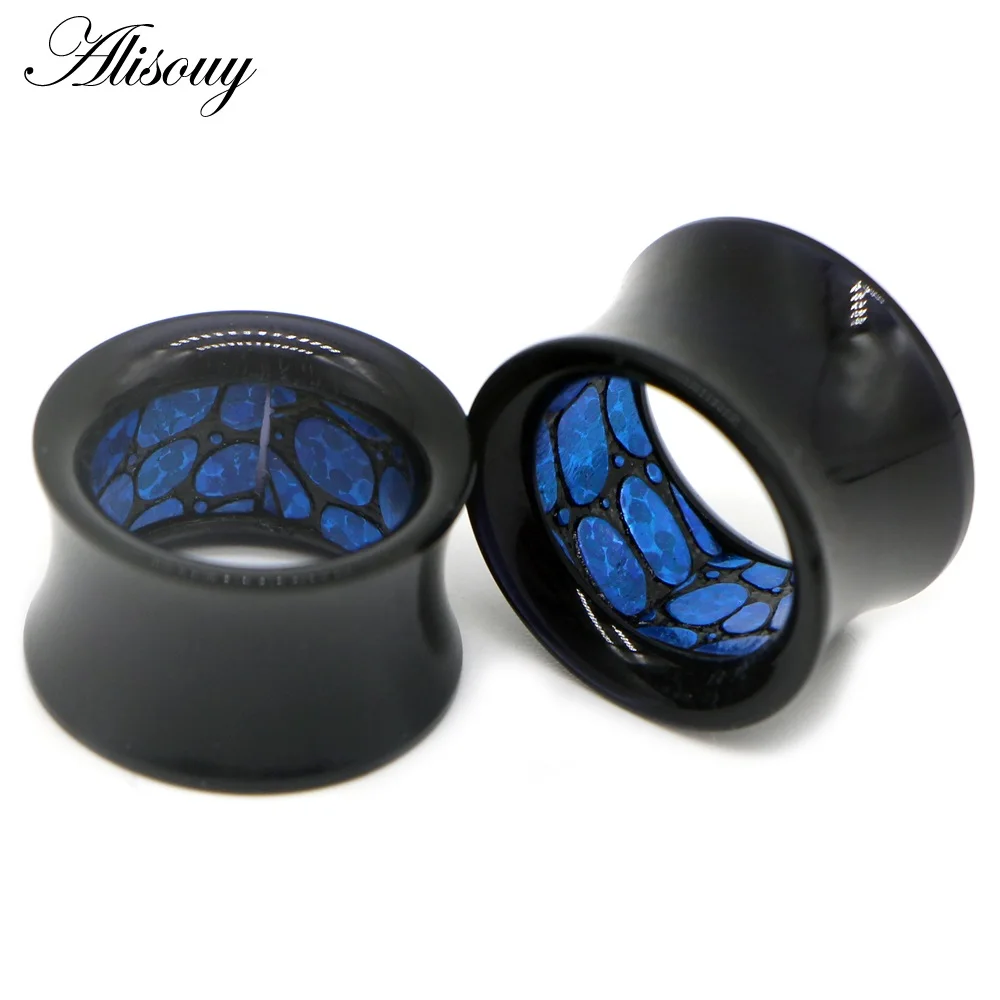 EM0823B Blue Alisouy 2 шт. черные Полые Акриловые беруши тоннель носилки расширитель измерительные приборы телесный двойной расклешенные Туннели пирсинг ювелирные изделия - Окраска металла: EM0823B Blue