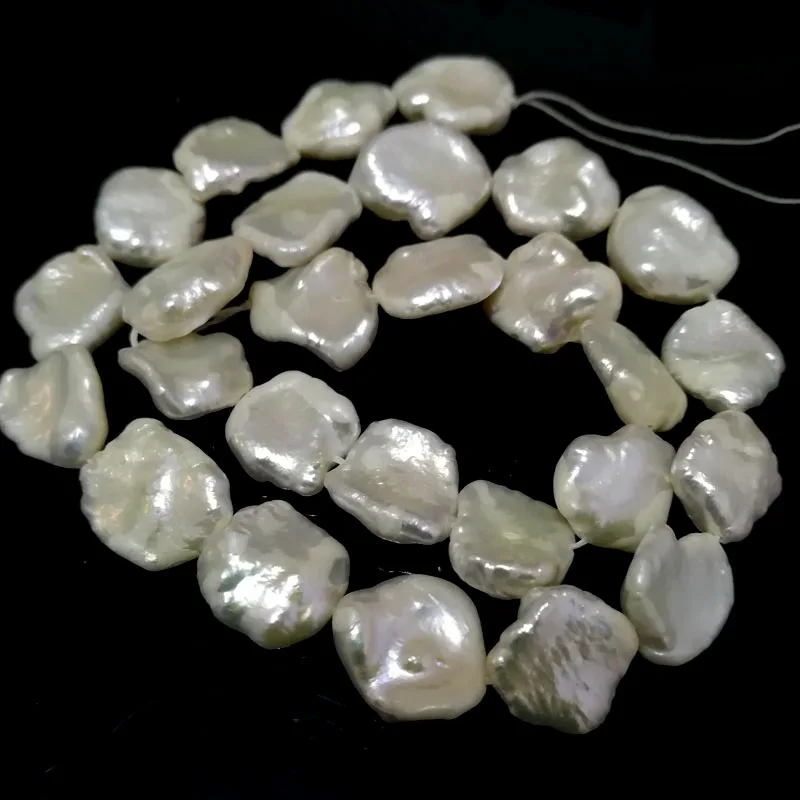 

16 inches 12-15mm Natural White Irregular Flat Baroque Keshi Pearl Loose Strand
