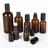 12pcslot amber glass roll on bottle empty essential oil bottle with black metal rollon 5ml 10ml 15ml 20ml 30ml 50ml 100ml