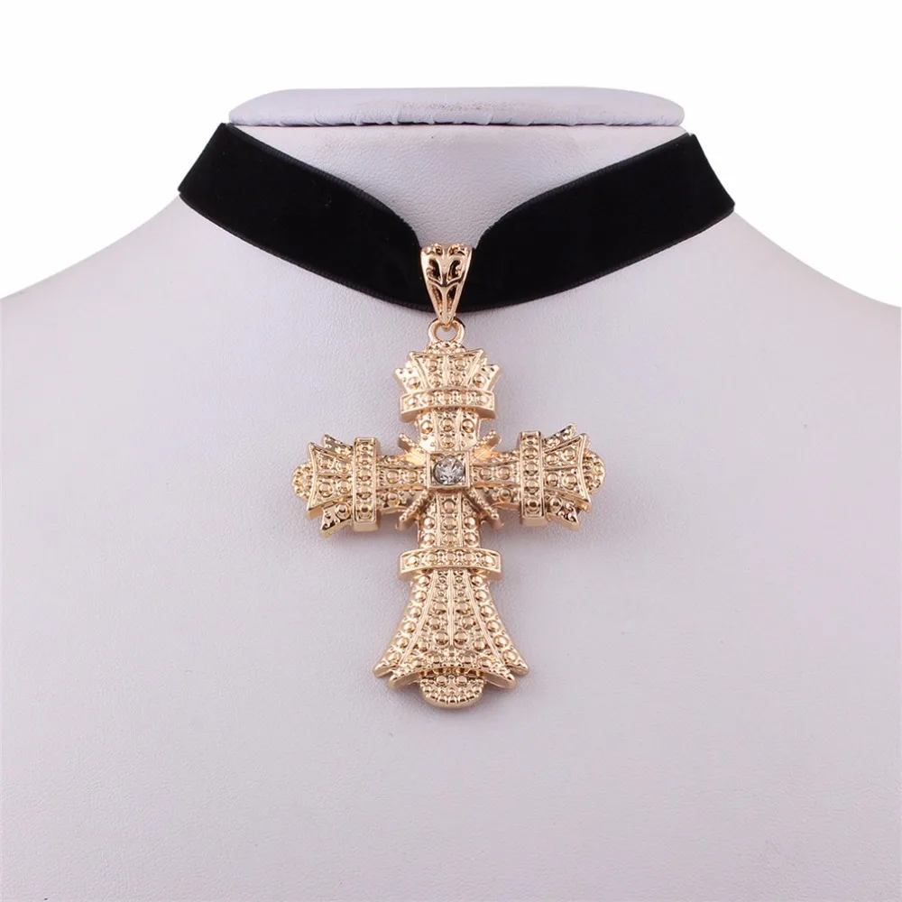 Женское черное ожерелье чокер JOUVAL бархатные металлические подвески в виде