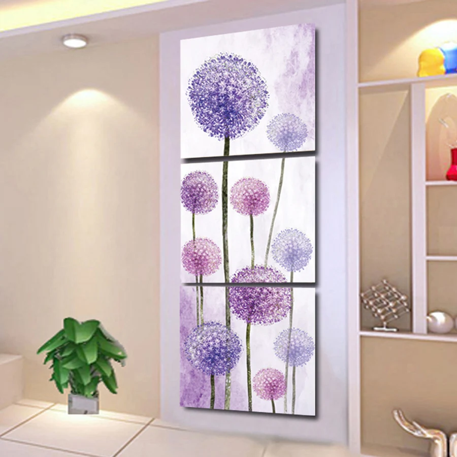 

Free shipping 3 panel Dandelion Painting Printed Painting Picture Home Decor Canvas Art Dining room decoration W0173