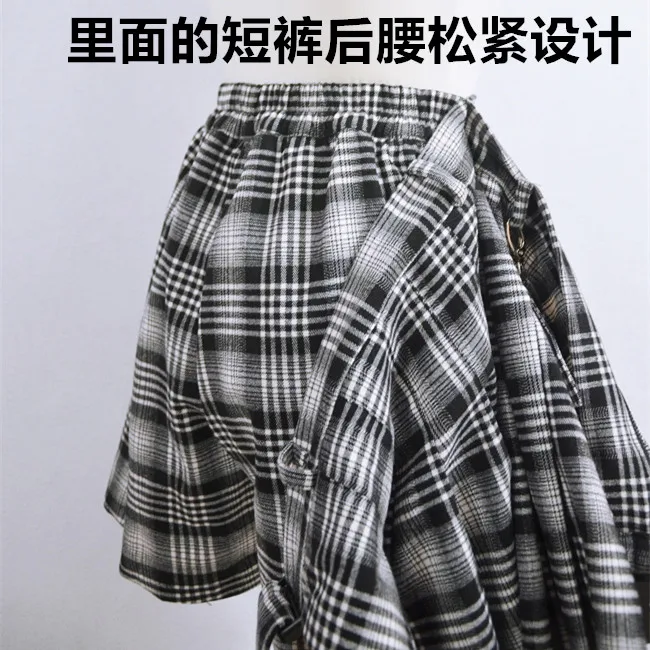 LMCAVASUN/M-4XLWomen, шорты с высокой талией, юбки с карманом, Япония, Harajuku, жесткая винтажная клетчатая мини-юбка в складку