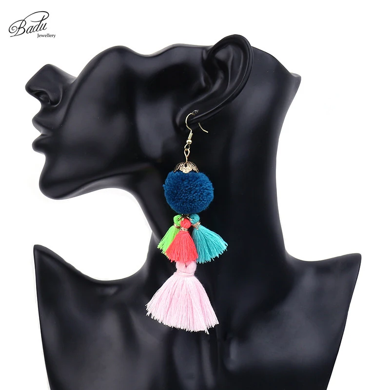 Badu серьги с кисточками большой помпон женские длинные серьги-капли красочные