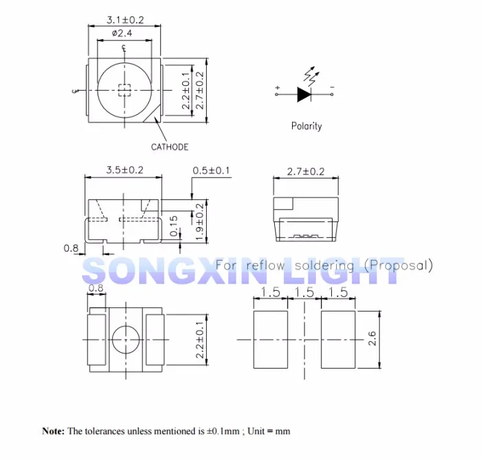 2000 шт. EVERLIGHT 3528 1210 SMD светодиодсветодиодный белая золотая линия/медный кронштейн