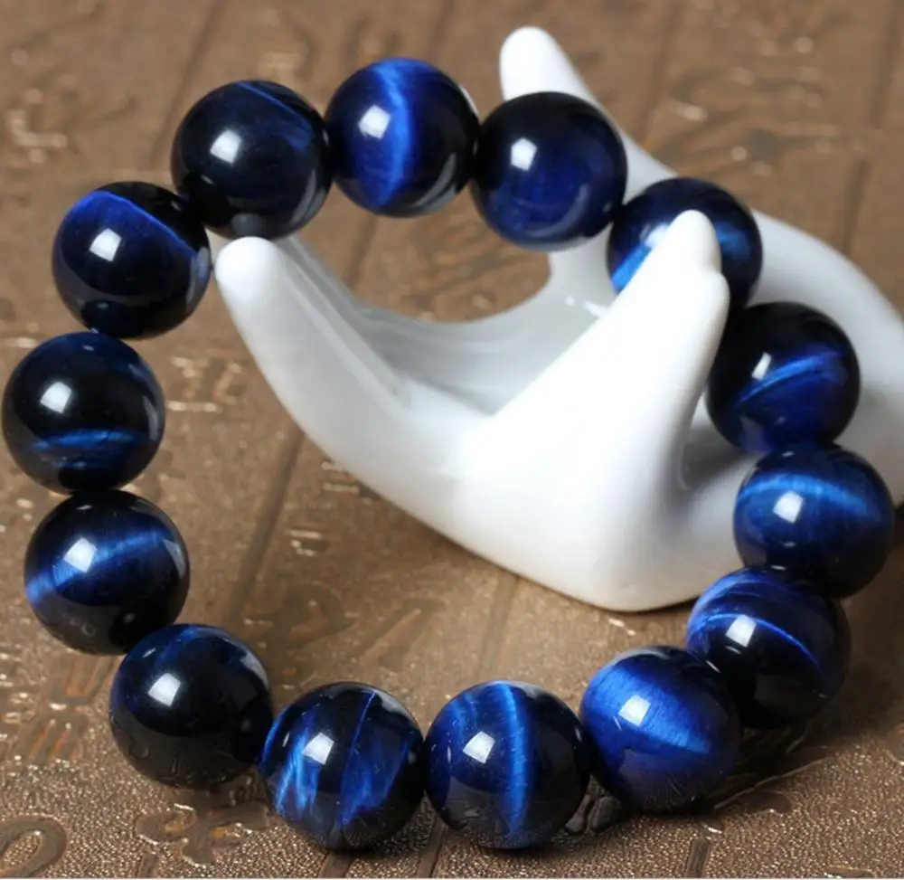 

Natural Blue Tiger Eye Round Beads Stretch Bracelet AAA 12mm