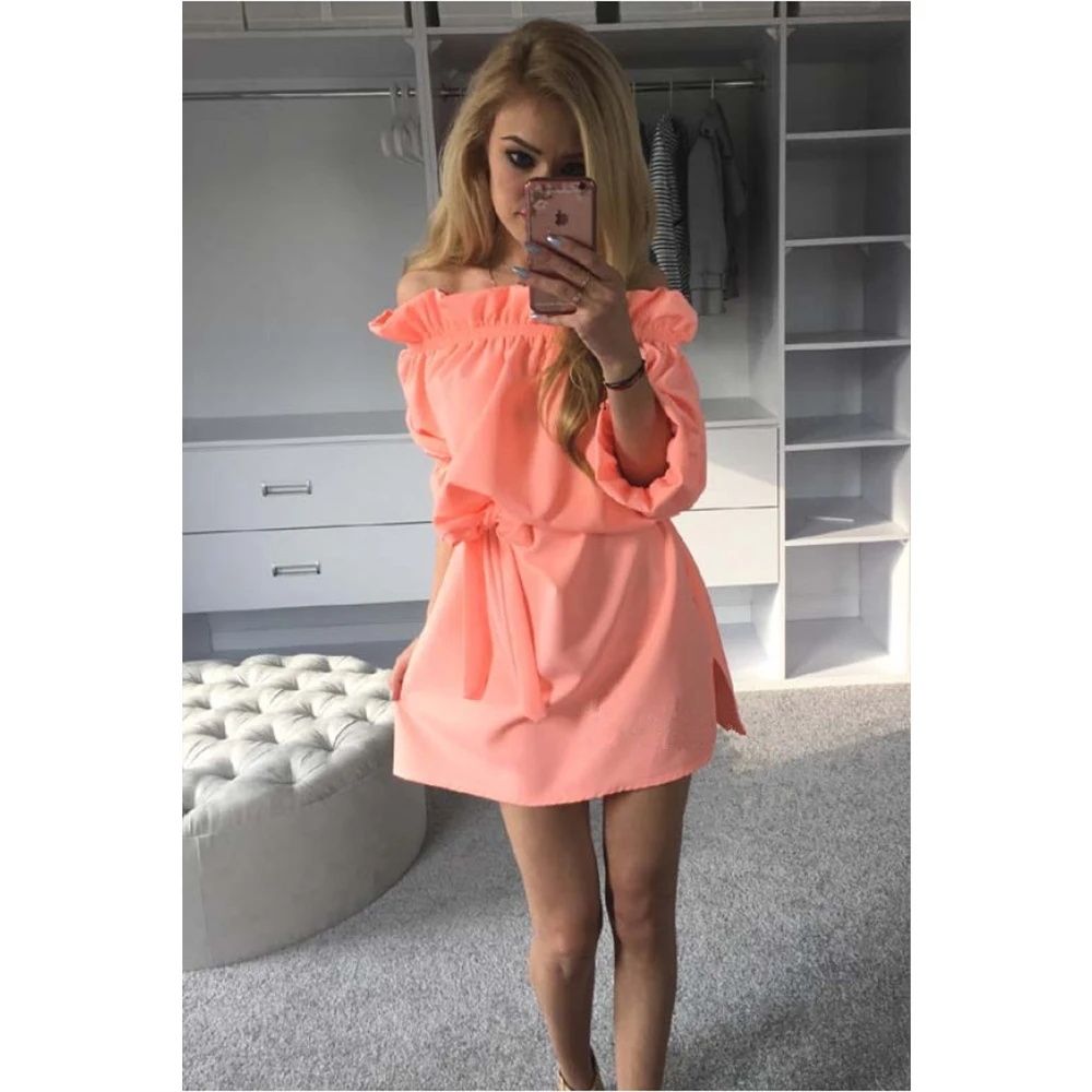 Spot Women Sexy dress Slash neck Strapless Loose Women's casual Hot 2017 Summer Candy colors Beach A1578 | Женская одежда