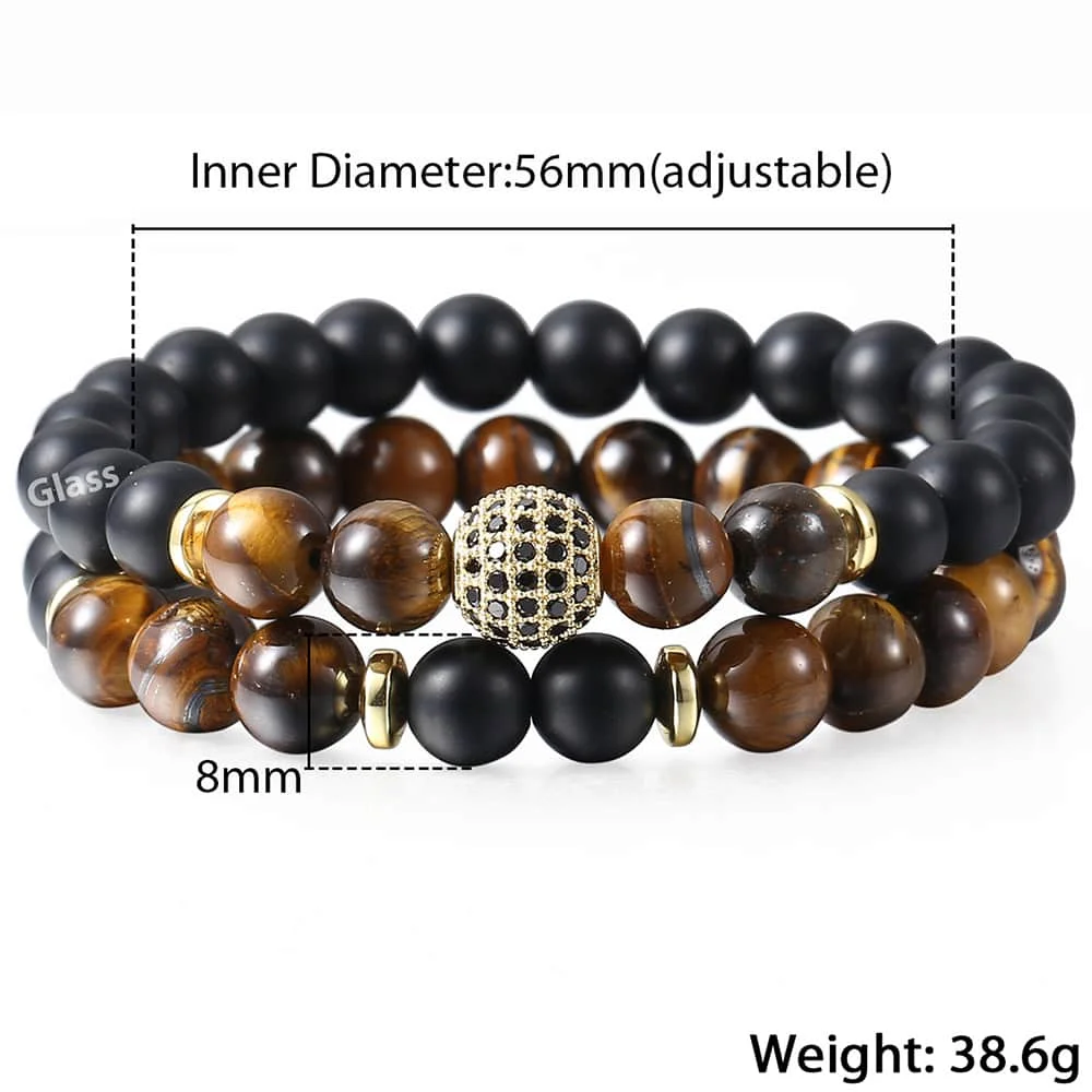 Браслет с тигром и камнями из бусин мужской браслет золотыми бусинами для