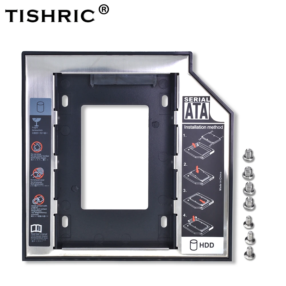 TISHRIC Универсальный алюминиевый 2-ой HDD Caddy 12,7 мм SATA 3,0 для 2," SSD жесткий диск чехол для драйвера корпус DVD CD-ROM адаптер Optibay