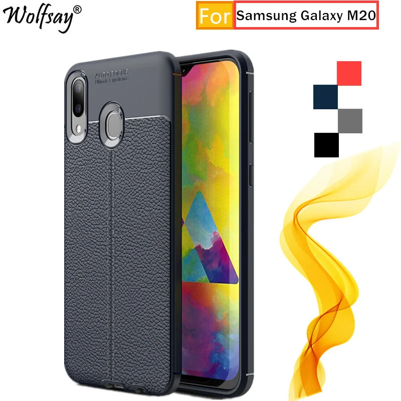 

For Cover Samsung Galaxy M20 Case 6.3inch Rugged Lichee Style Housings For Samsung M20 Bumper Silicone Case For Samsung M20 Case