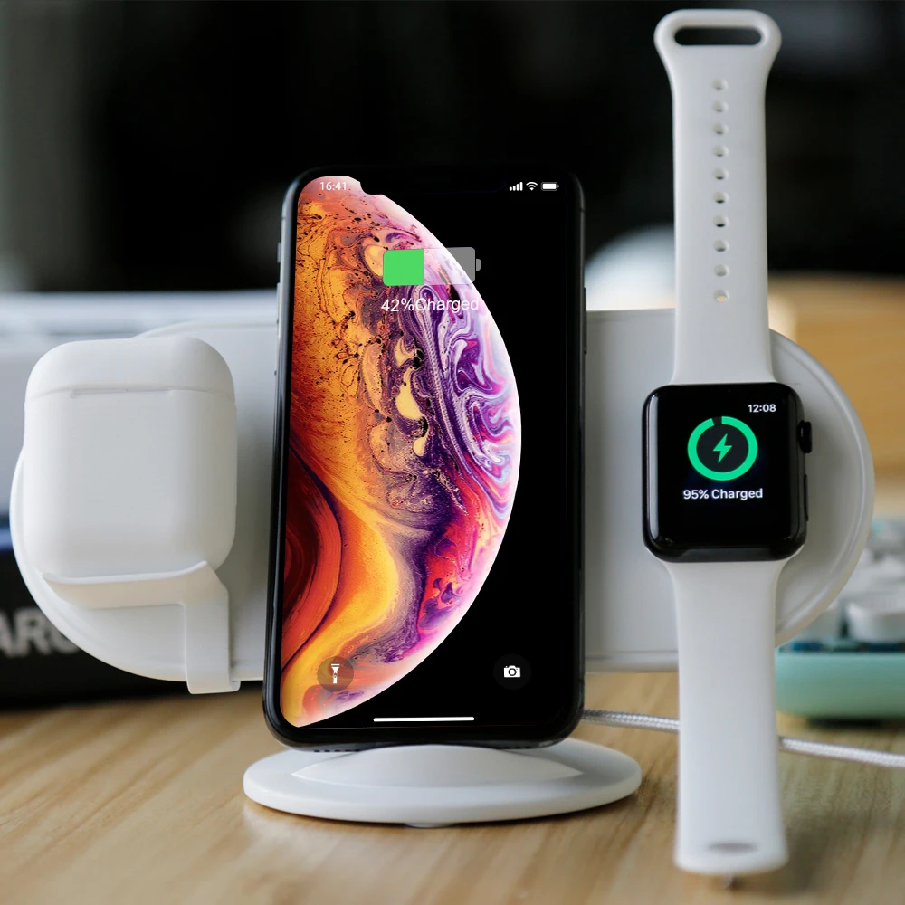 Беспроводная зарядная станция NYFundas для Apple watch 4 3 2 iwatch airpods iphone XS MAX XR X 8 plus