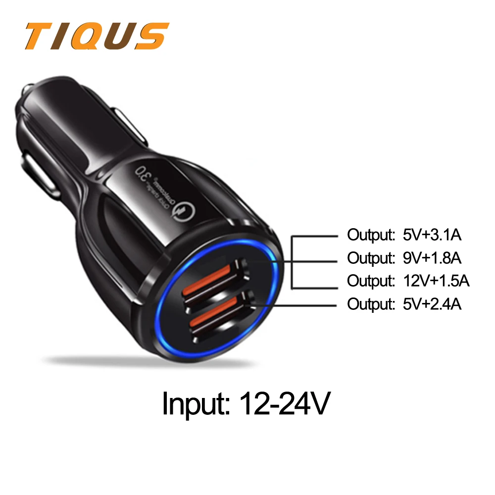 Автомобильное зарядное устройство TIQUS Quick Charge 3 0 для мобильного телефона двойное