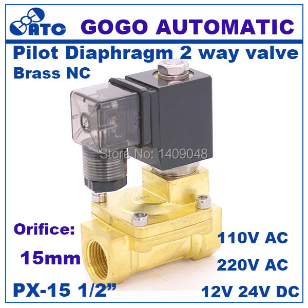 GOGO нормально замкнутый 2 way пилот диафрагмы латунь электрический 12v 24v 110v 220v