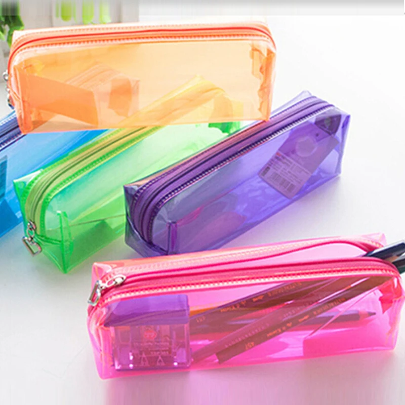 

Free Shipping Pencil Bag For School Cute Big Pen Bags Stationery Office Gift Transparent Zipper Bag Birthday Present Business