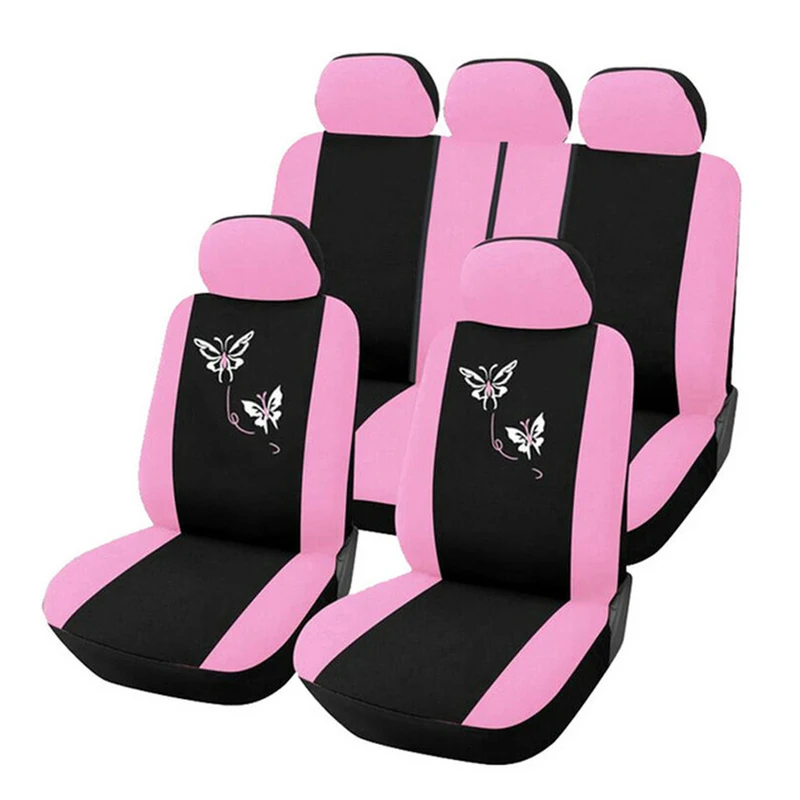 

Car Seat Cover Auto Seat Cushion Butterfly Fashion Style Front Rear Universal Polyester Fabric Car Seat Covers Luxury Cute Pink