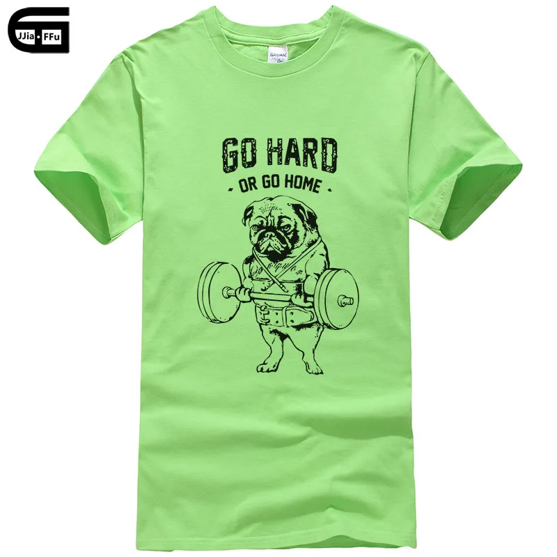 Euro Size Casual Cotton GO HARD OR GO HOME Pug Printed Men crewneck T Shirt Short Sleeve O-Neck Male Tops&Tees T421