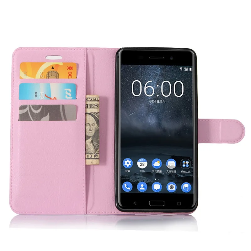 Чехол бумажник для Nokia 6 2017 кожаный чехол книжка TA 1021 1033 бампер из ТПУ с