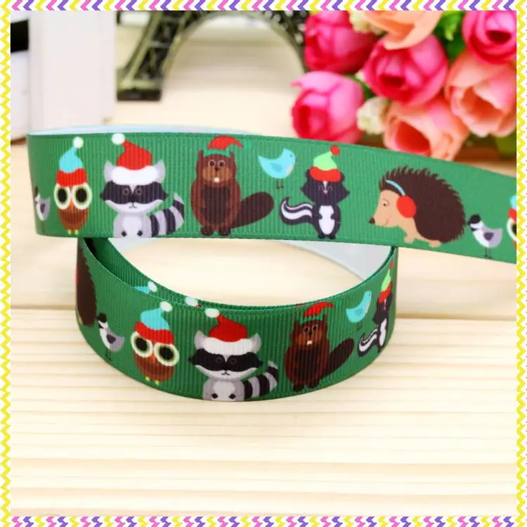 

7/8'' Free shipping animals christmas printed grosgrain ribbon hair bow headwear party decoration wholesale OEM 22mm H4430