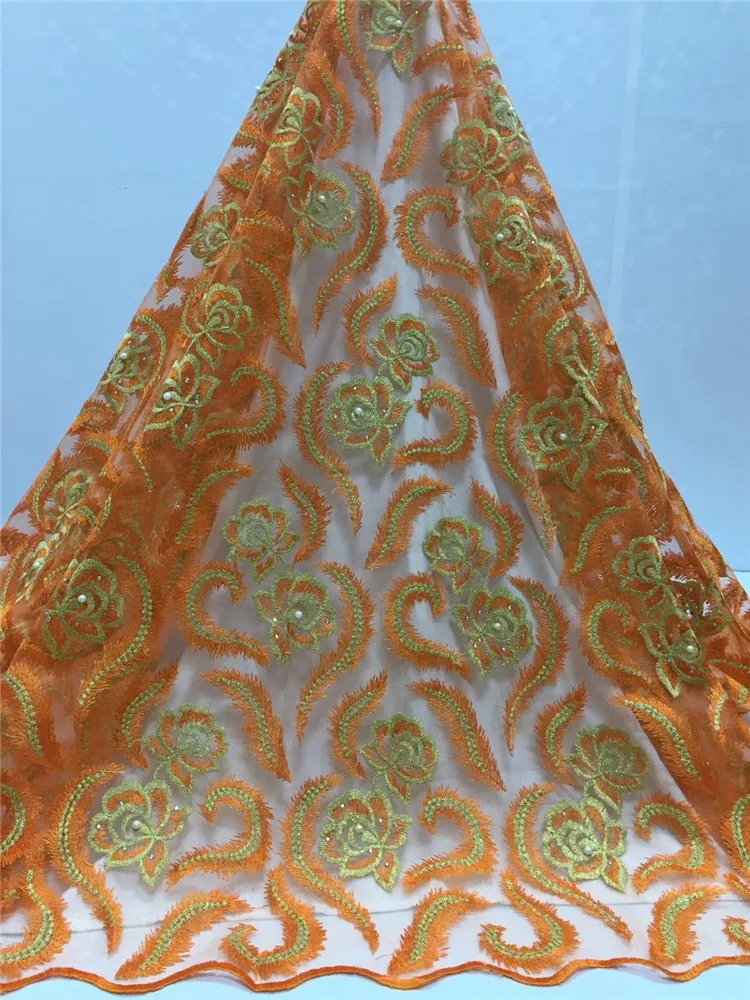 Африканские камни бусины кружевная ткань оранжевый цвет 2019 высокое качество