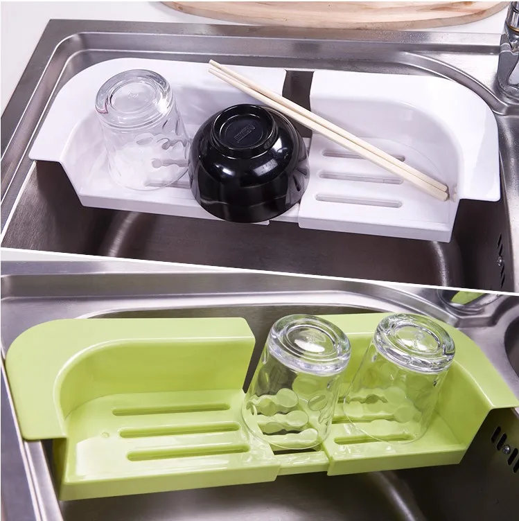 Kitchen drain rack sink sliding storage multifunctional plastic board retractable shelf Adjustable Length L-014 | Дом и сад
