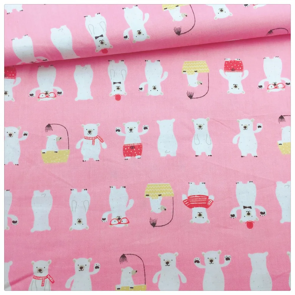 Syunss Cartoon Pink Bear Wave Printed Cotton Fabric DIY Tissue Patchwork Telas Sewing Baby Toy Bedding Quilting Tecido The Cloth | Дом и сад