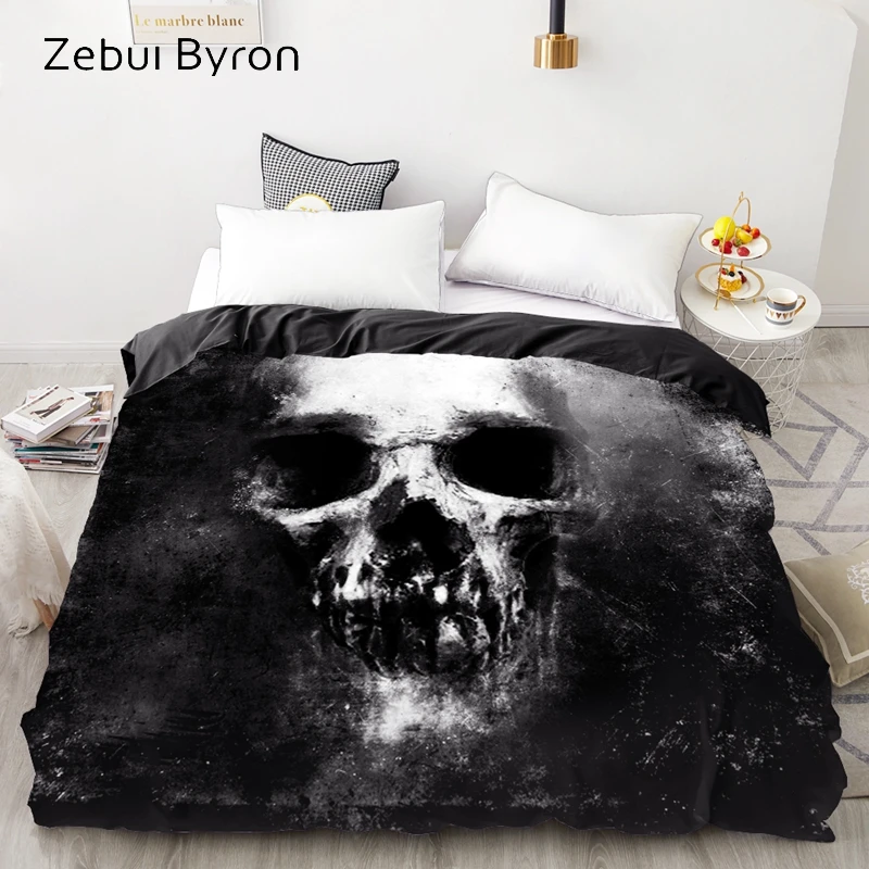 

3D HD Print Custom Duvet Cover,Comforter/Quilt/Blanket case Queen/King,Bedding 135/220/240/200x200 Black Skull,drop ship