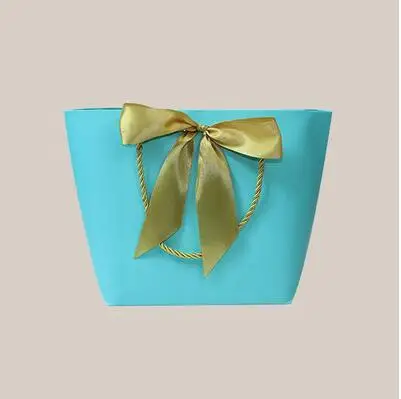 Light blue 2 размера большие красочные подарочные бумажные пакеты с лентой вечерние крафт-бумажные подарочные пакеты с ручкой - Цвет: Light blue