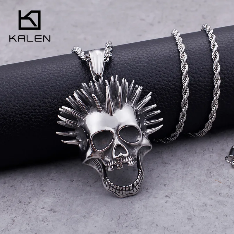 Мужское ожерелье с подвеской в виде черепа KALEN Punk готическое колье из нержавеющей