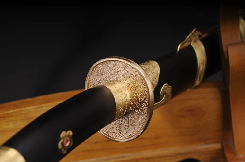 Китайский династии Цин меч ручной работы T10 сталь + ГЛИНА ЗАКАЛЕННОЕ Эбеновое