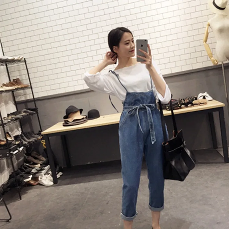 Женский джинсовый комбинезон с высокой талией повседневный длинный из денима