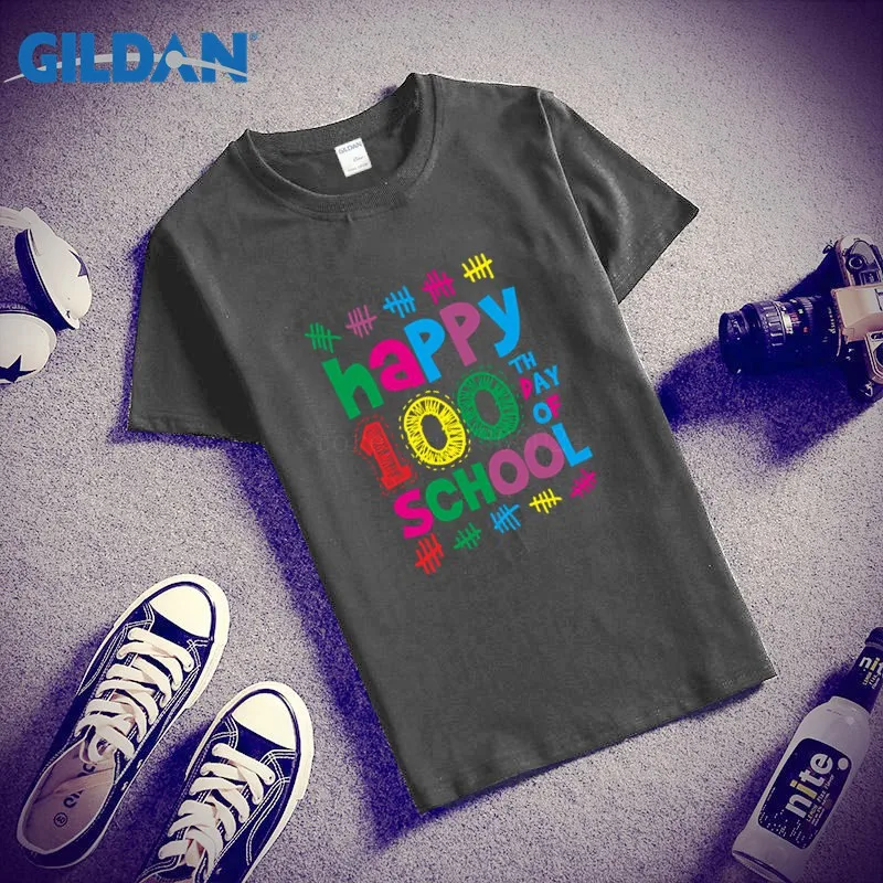 Забавные Повседневное футболка для Для мужчин короткий рукав Happy 100th день