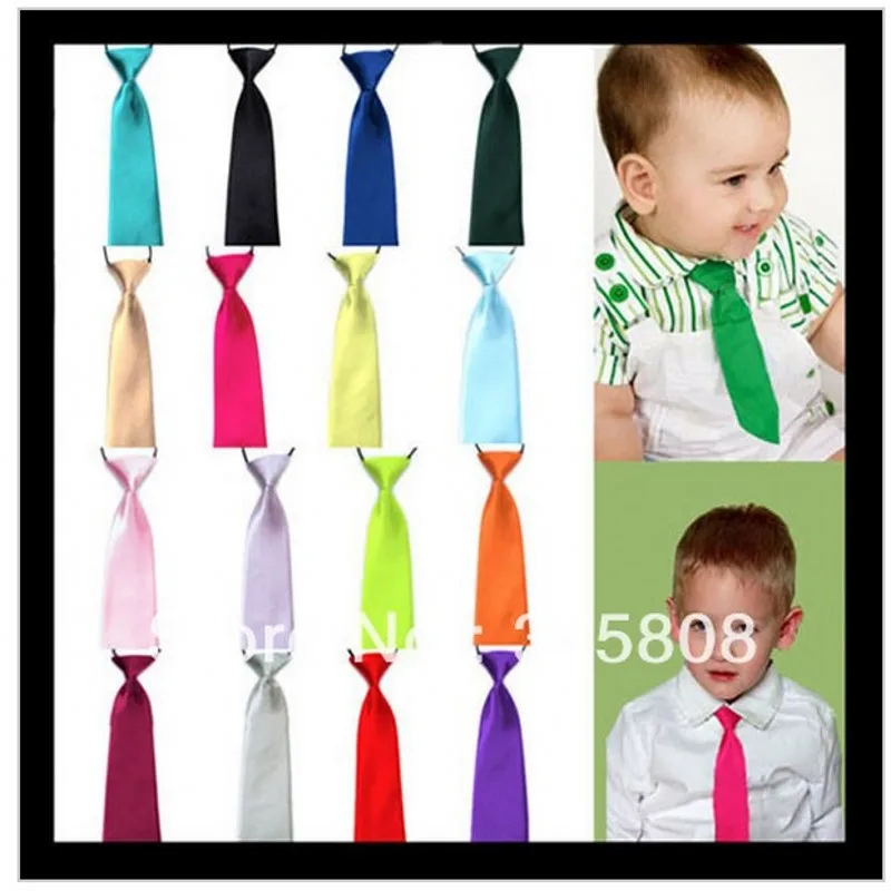 Free Shipping Ikepeibao Pre-tied Boy Slim Poly Satin Neckwear Elastic toddle Tie Kids Baby Convience Necktie