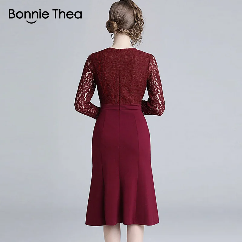 Женское Красное Кружевное Вечернее Платье Bonnie Thea Осеннее сексуальное элегантное