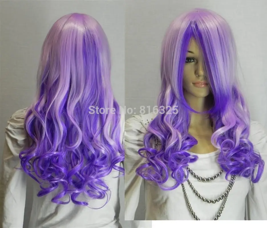ZCD FREE P&P> nNew4 PURPLE MIX LONG CURLY COSPLAY FULL WIG Discount35% |