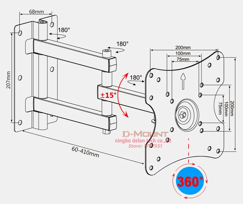 DL-153 35 кг 1"-37" 360 Поворот 3" 3 руки выдвижной полный движения ЖК настенный кронштейн led tv выпадающий ТВ Лифт