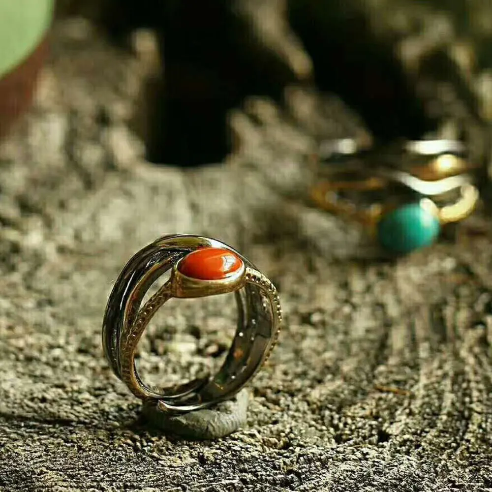 RADHORSE 925 Silver Rings for Women Fine Jewelry Turquoise Agate Sterling Ring Adjustable Gole Plated Black Gold | Украшения и